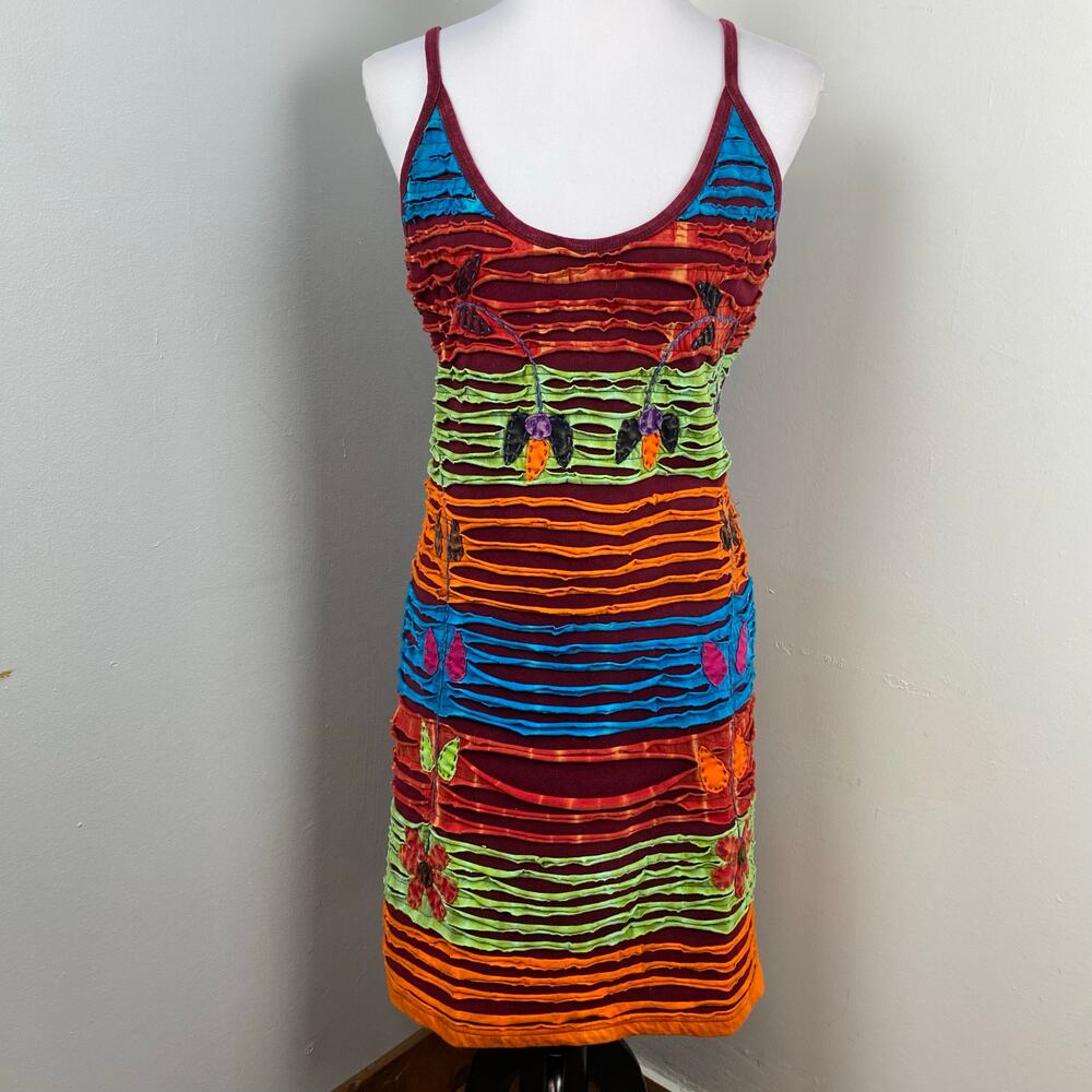 KPC Boho Multicolored Razor Cut Handcrafted Embroidered Dress XXL